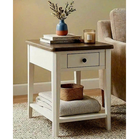 P2728-23 : Bàn Góc , Bàn Trang Trí - Màu Trắng + Nâu